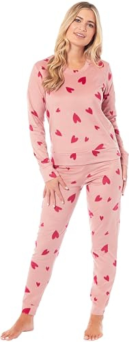 KATE MORGAN Womens Pyjamas Warm Fleece Pyjamas for Women Sets Pjs S-XL | Soft Twosie Pyjama Set for Ladies Gifts for Her PINK HEART XL