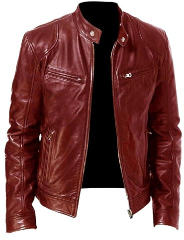 SWJGLITTR Herren-Lederjacke mit Stehkragen, lässig, Biker, Motorrad, PU-Jacken, schmale Passform, leichter Mantel