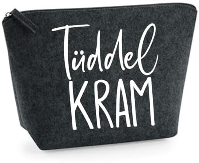 Kosmetiktasche Tüddelkram - Schminktasche Damen - Kulturbeutel für Frauen - Geschenk für Freundin - Abschiedsgeschenk Kollegin Reiseschminktasche (Dunkelgrau, S)