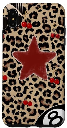 Star & Cherry 8 Ball Y2K On Cheetah Leopard Print Case for iPhone XS Max