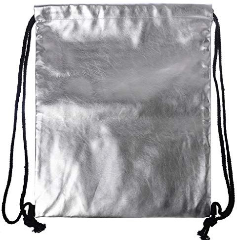 HUAJINGKEJI Modische Tasche, wasserdichter Rucksack mit Kordelzug, PU-Leder, Damen, Sport, Turnbeutel, silber, 34x42cm