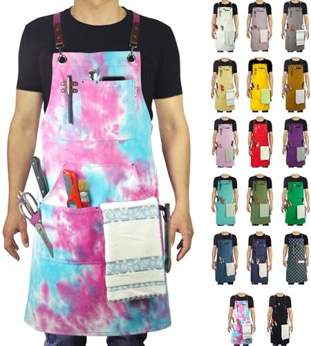 Stenffy Kitchen Apron, Work Apron, Canvas, Multiple Pockets, Gardening, Painting, BBQ, Carpenter, Artist, Sizes M to XXL,Phantom Blue