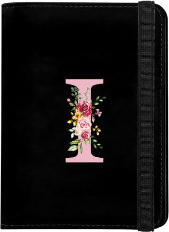 Porta Passaporto con Iniziale, Custodia Passaporto in Pelle PU, Copertina per Passaporto con Blocco RFID Porta Adatto per Carte d'Identità Carte di Credito, Biglietti Aerei, Passaporto Pass(Nero,I)