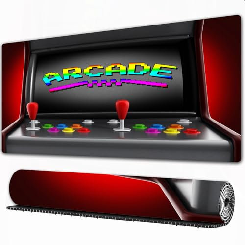 FEHWI Grand Tapis de Souris de Jeu avec Bords surpiqués et Dos antidérapant,sous-Main pour Clavier et Souris,Machine d'arcade de Jeux vidéo Rétro Gaming Fun Joystick Vintage Années 80 90 Ele,75x40 cm