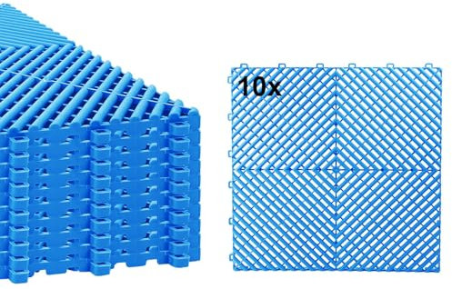 Torado® Lot de 10 revêtements de sol de garage, de garage, de sol, d'atelier, en plastique, dalles à cliquer, bleu