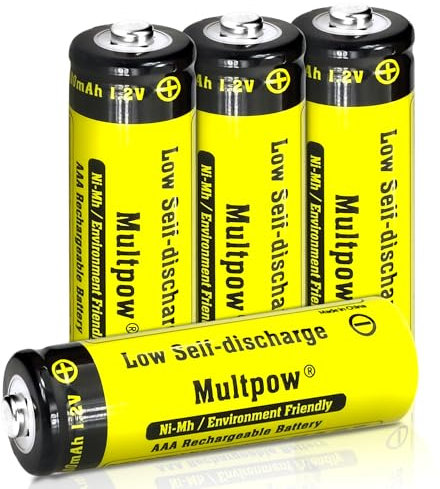 KLGFI AAA Batteries, Pack of 4, 1100 mAh AAA Batteries, Rechargeable, NI-MH Rechargeable Batteries AAA, High Capacity 1.2 V Battery, Low Self-Discharge Household Batteries (Yellow)