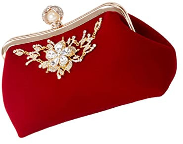 DEARMAMY Rote Damen Clutch Handtasche Aus Plüsch Mit Strassbesatz Elegante Abendtasche Für Hochzeit Party Und Festliche Anlässe Kompakte Hautfreundliches Material Schultertasche Für Frauen