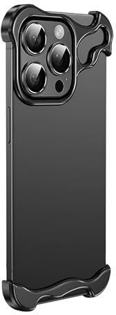 LOWBDGFU Handyhülle für iPhone 15 Pro Max/15 Pro/15 Plus/15, Minimalistische Schützende Stoßdämpfung Luft- und Raumfahrt Aluminium Metall Schutzhülle(Color:Black Schwarz,Size:15Plus)