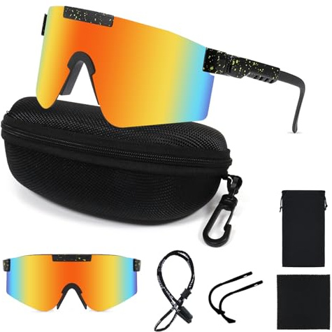 Homelyxe Schnelle Brille Herren Damen Fahrradbrille Sport Sonnenbrille UV400 Schutz Sportbrille Winddicht Rennrad Brille Verstellbare für Laufen Rave Fahrradsport Bergsteigen Rot