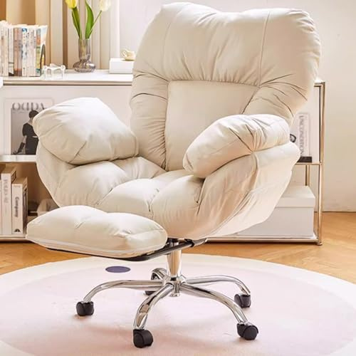 Lazy Big and Tall Bürostuhl mit Liegefunktion, Drehräder, hohe Rückenlehne, Chefsessel mit Fußstütze, breiter Sitzfläche und Lordosenstütze, weiß