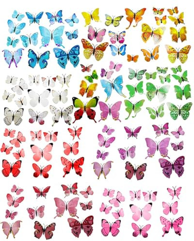 WUNZILO 80 Stück Bunte Schmetterlinge Deko mit kleinem Clip, PVC Schmetterling Brosche, für Kinderzimmer Deko, Dekoration Curtains, Dining Table, Büro (8 Farben, 4,5 cm)
