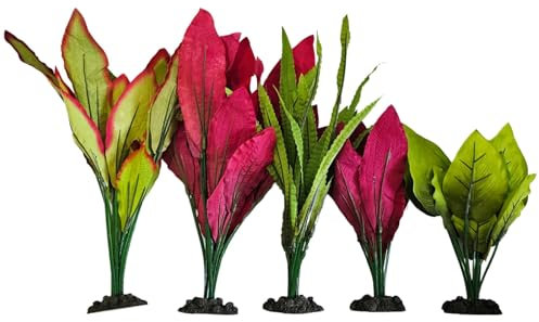 CWP 5 pack Artificial Silk Plants Fish Tank Aquarium Ornament Soft Decoration Weighted