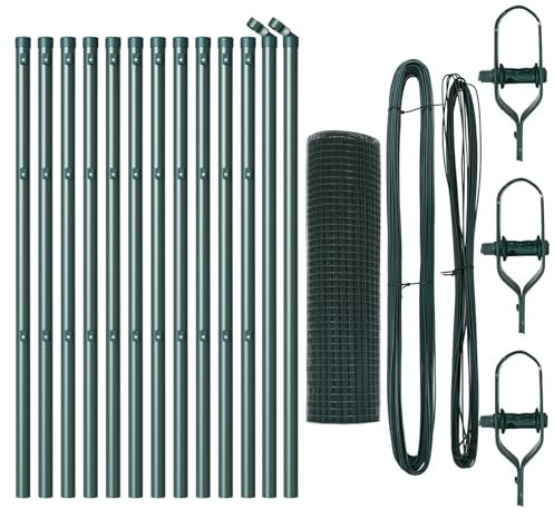 vidaXL Grünes PVC-beschichtetes Stahlzaunpfosten-Set mit Maschenrolle 25 x 0,5 m Langlebige Lösung für Gartenumzäunungen Matte Oberfläche Installation perimetrisch