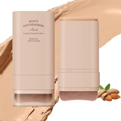 Multi-Use Full Coverage Concealer Stick with Built-In Brush - Natural Matte Texture, Skin Tint Foundation for Mature Skin
