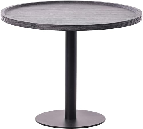 CLP Beistelltisch Aspen I Couchtisch mit runder Tischplatte aus Holz I Wohnzimmertisch mit matt-schwarzem Metallgestell, Farbe: grau, Größe: L