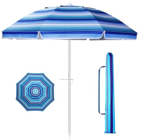 TOGEVAL Sombrilla De Playa Diseño Rayas Protección Uv Refugio Solar Transpirable Para Viajes Al Aire y Playa