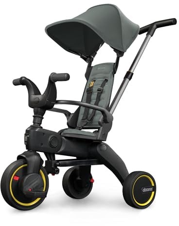 Doona Liki Baby Trike S1 in Slate Green | Foldable Trike with Parent Handle, Multi-Position Recline, Durable Wheels, UPF 50+ Canopy, Tricycles for 1-3 Year Olds