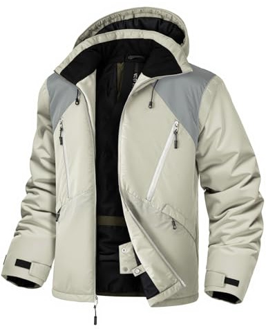 GEMYSE Herren Skijacke Wasserdichte Winterjacke Winddichte Isolierte Schneejacke mit integriertem Schneefang(Mittelgrau mit Hellgrau,L)