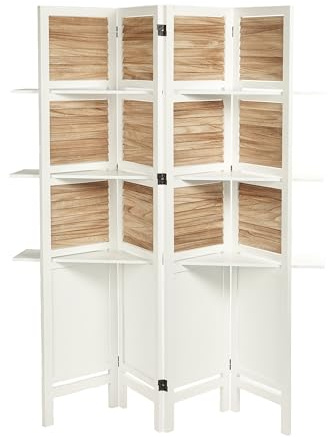 Holz RAUMTEILER Cottage III | 4-teilig, 170x142 cm, Holz | Paravent mit Regalböden, Faltbarer Raumtrenner, Trennwand, Sichtschutz mit Ablage