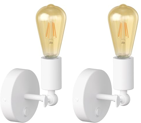 ledscom.de 2x Vintage E27 Wand-Leuchte FETRO mit Schalter, weiß, schwenkbar, inkl. E27 Lampe Retro gold, extra-warmweiß 489lm