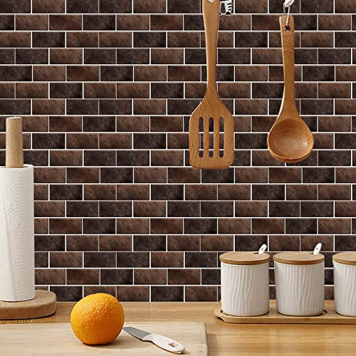 Klebefliesen Braun Retro Ziegel Klebefolie Fliesen Vinyl für Küche Esszimmer Schrank Kamin Deko Küchenrückwand Fliesenaufkleber Bad Wasserfest Selbstklebende Fliesen 30x15cm /12 Stück