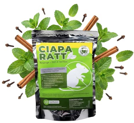 CIAPA RATT Repellente Ecologico per Topi e Ratti Naturale - 10 Sacchetti a Base Vegetale con Oli Essenziali - Non Tossico, Sicuro per Casa e Animali Domestici - Protezione 30 Giorni