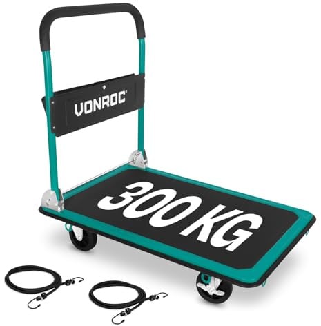 Vonroc Transportwagen klappbar 300 kg - Plattformwagen mit Griff und Rollen | Rollwagen als stabile Transporthilfe für Zuhause, Büro oder Umzug - Antirutsch, 360° Schwenkräder, Softgriff