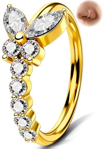 OUFER 20G Seamless Schmetterling Nasenring, 316L Chirurgenstahl Nostril Piercing Ring mit CZ, 8 mm Blume Nasenpiercing für Cartilage Helix Tragus Nasenknorpel