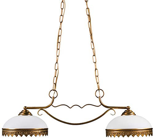 Helios Leuchten 204125 klassische Deckenleuchte | Pendelleuchte vintage | Pendellampe Messing antik | Messinglampe Jugendstil | Hängelampe Esstisch 2-flammig