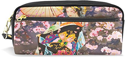 Eslifey Tragbare Tasche für Stifte, japanische Geisha Mädchen, PU Leder, wasserfest, Kosmetiktasche, Make-up-Koffer