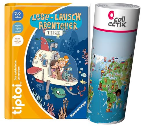 tiptoi Ravensburger Buch für Lese Anfänger - Lese Lausch Abenteuer - Tiefsee + Kinder Wimmel Weltkarte | Für Kinder ab 7 Jahre | Lesen, Lesemotivation, Spiele
