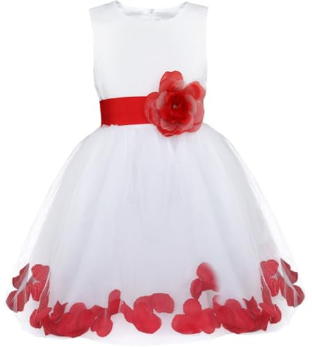Freebily Vestito da Cerimonia Bambina Lungo Elegante Tulle Petali di Rosa Abito da Principessa Battesimo Abito Damigella Vestito da Sposa Matrimonio Colorati Comunione Rosso 3 Anni