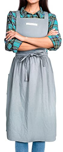 SPDYCESS Schürzen Japanischer Stil Kochschürze Damen mit 2 Taschen Kreuz Zurück Baumwolle Küchenschürze Kellner Schürze für Backen Restaurant Café Malerei