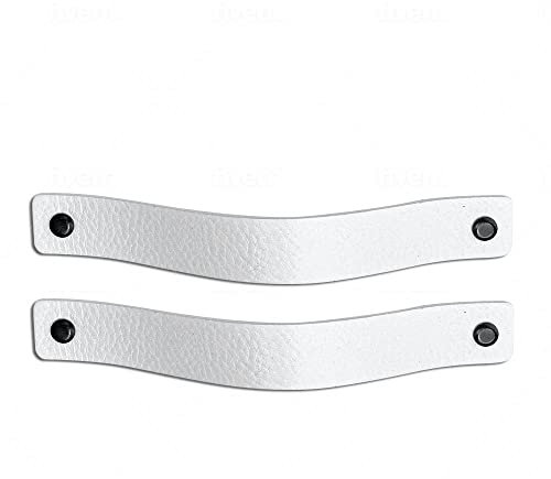 Brute Strength - Poignées en cuir pour meubles - Blanc - 2 pcs - 20 x 2,5 cm - Poignée de meuble, Poignée de porte pour cuisine, salle de bain, armoires, commode, bois