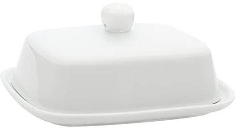 BELLE VOUS Weiße Butterdose Keramik mit Deckel – Butter Dose aus Keramik mit Griff – Butterdose Butter Deckel Passend für Kleine und Große Butter