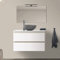Mobile bagno sospeso 100 cm per lavabo da appoggio, serie Master 2 cassetti, completo di top e specchio (Bianco Opaco)