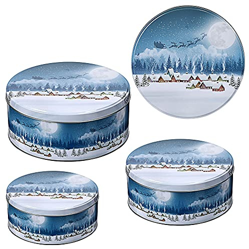 Cepewa Gebäckdose Wonderland 3er Set Weihnachten | 3 Größen rund Metall | Aufbewahrung Weihnachtsgebäck Keksdose (1 x 3er Set Gebäckdose Wonderland)