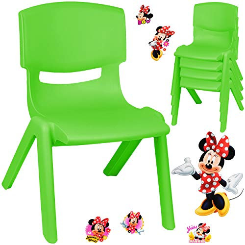 alles-meine.de GmbH Kinderstuhl/Stuhl - Motivwahl - grün + Sticker - Minnie Maus - Plastik - bis 100 kg belastbar/kippsicher - für INNEN & AUßEN - 0-99 Jahre - stapelbar - ..