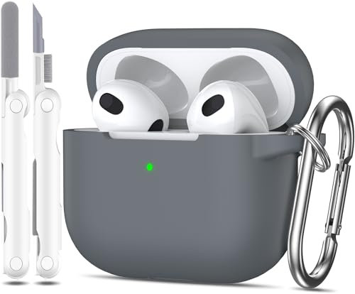 MHYALUDO Kompatibel mit AirPods 3 Generation Hülle 2021, Kompatibel mit AirPods 3 Case Cover, Weicher Silikonschutz Kompatibel mit AirPods 3 Case mit Schlüsselanhänger & Reinigungsset, Kieselstein