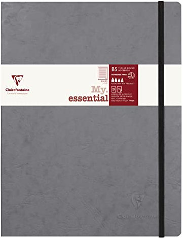 Clairefontaine 794465C - Notizbuch My.Essential Age Bag, Format B5 (19x25 cm), mit Fadenbindung, 96 Blatt nummeriert, liniert, Papier elfenbein 90g, Hellgrau, 1 Stück