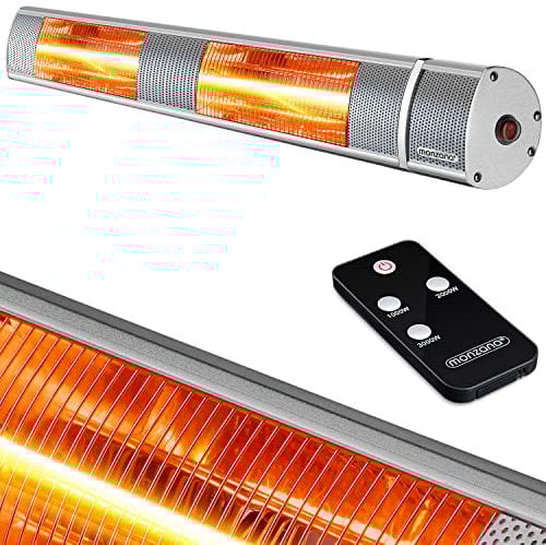 Monzana® Infrarot Heizstrahler Goldröhre 3000W App Steuerung 3 Stufen Fernbedienung Outdoor Wärmestrahler Terrassenheizer Terrassenstrahler Silber