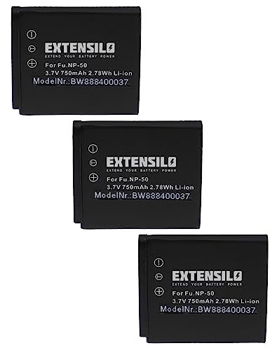 EXTENSILO 3X Batteries Remplacement pour Fuji/Fujifilm NP-50 pour Appareil Photo, Reflex numérique (750mAh, 3,7V, Li-ION)