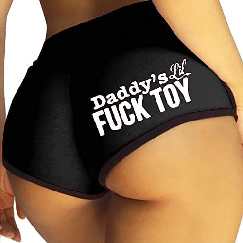 Damen Regular & Plus Size Yoga Booty Shorts Sexy Printed Sports Hot Pants Brief, Style-1-schwarz, Mittel