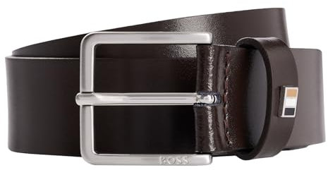 BOSS Herren Ther-Flag-E Sz35 Gürtel aus italienischem Leder mit Signature-Streifen-Detail an der Schlaufe Dunkelbraun 90