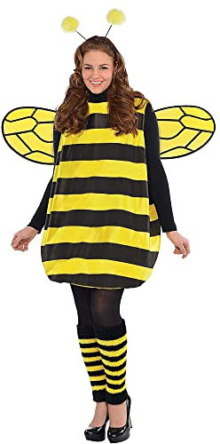 Acrawnni Womens Cosplay Costume Set Halloween Yellow Honey Bee Dress with Wings Headband Leg Sleeves for Party Cosplay Fancy Dress (Yellow Adult, S)