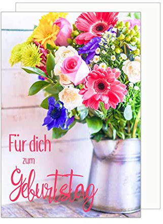 Edition Seidel Premium Geburtstagskarte mit Umschlag. Glückwunschkarte Grusskarte Billet Happy Birthday Mann Frau zum Geburtstag bunter Blumenstrauß Karte (G2770 SW023)