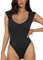 REORIA Damen sexy lässiger doppelt gefütterter ärmelloser Schlankheits Body mit V-Ausschnitt Shapewear Formende Bodys Schwarz XXL