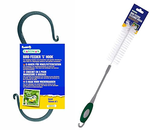 Gardman A01371 'S' Feeder Hook Small, Natural & A01307 Bird Feeder Cleaning Brush Feeding Acccessory, Natural, 51.0 cm*6.0 cm*6.5 cm