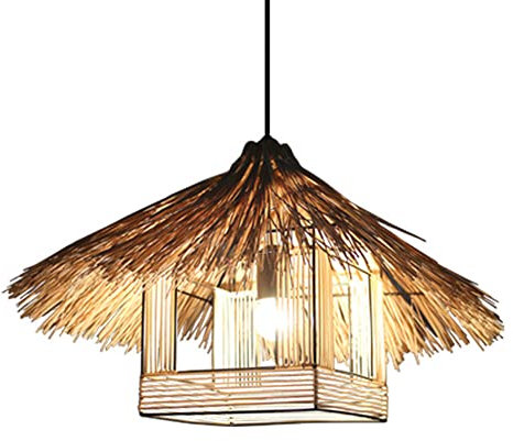 CSSYKV Suspension en Rotin D'Asie du Sud-Est Lustre Vintage en Chapeau De Paille Tissée en Bambou Éclairage Créatif en Osier De Bambou E27 Luminaire Décoratif De Plafond Restaurant