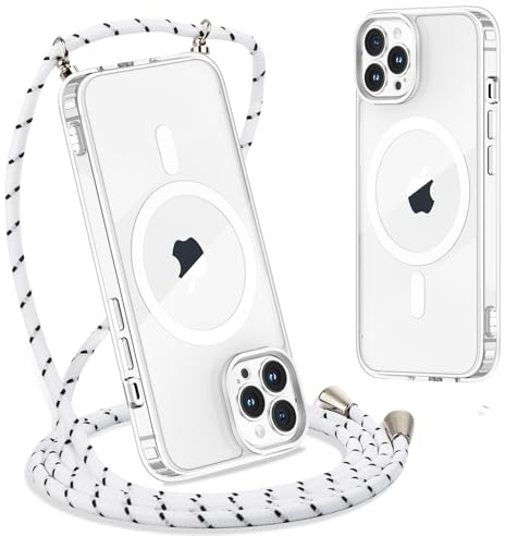 Yoedge Magnétique Collier Coque pour iPhone 11 Pro Max avec Cordon 6,5, [Compatible avec MagSafe] Transparent Réglable Lanyard Necklace Case, Ultra Mince Souple Silicone TPU Antichoc Housse, Blanc